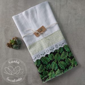 PANO DE PRATO BARRA FOLHAS VERDES – 70cm x 45cm